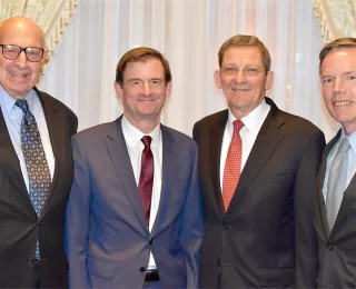 At a Cohen Group dinner on March 28, 2019, Under Secretary of State for Political Affairs, David Hale is joined by three of his predecessors, Ambassadors Tom Pickering, Marc Grossman, and Nick Burns.