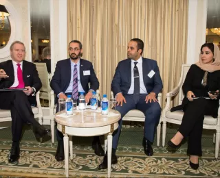 Secretary William Cohen hosts a panel discussion with the Saudi Arabian Deputy Minister for Foreign Trade and Investment, the Governor of the Saudi Arabian General Investment Authority, and the General Supervisor of Tayseer.