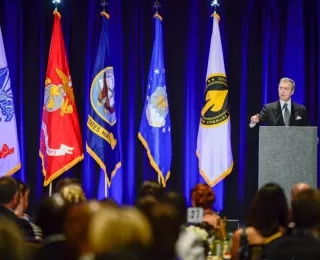 Secretary William Cohen delivers a speech at the 30th Anniversary celebration of the US Special Operations Command in Florida.