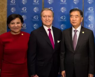 Secretary William Cohen meets with Chinese Vice Premier Wang Yang and US Secretary of Commerce Penny Pritzker on the margins of the US-China Joint Commission on Commerce and Trade Dialogue in Washington, DC.