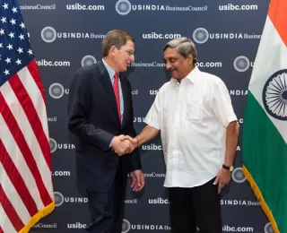 Ambassador Marc Grossman meets the Minister of Defense of India, The Honorable Shri Manohar Parrikar, during his recent visit to Washington, DC.