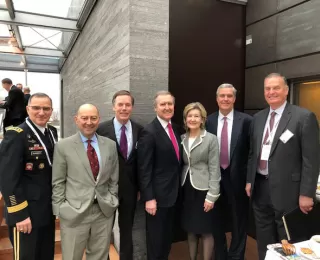 General Curtis Scaparrotti, Supreme Allied Commander Europe; Admiral (Ret.) Jim Stavridis, former Supreme Allied Commander Europe; Ambassador Nick Burns, Senior Counselor at The Cohen Group; Secretary William Cohen, Chairman and CEO of The Cohen Group; Ambassador Kay Bailey Hutchison, US Ambassador to NATO; Ambassador Douglas Lute, former US Ambassador to NATO; General (Ret.) James Jones, former Supreme Allied Commander Europe.